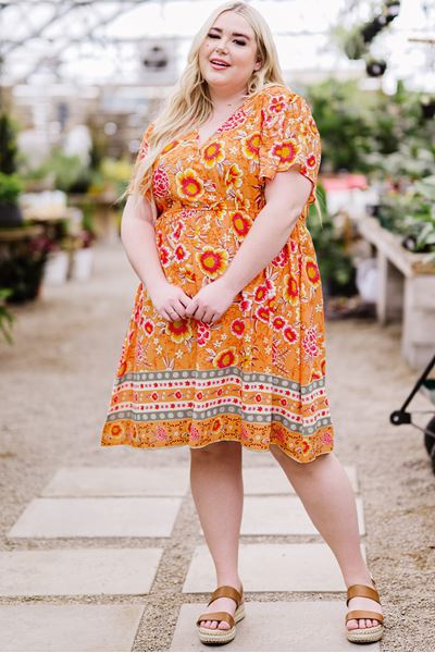 Immagine di PLUS SIZE FLORAL V NECK MIDI DRESS